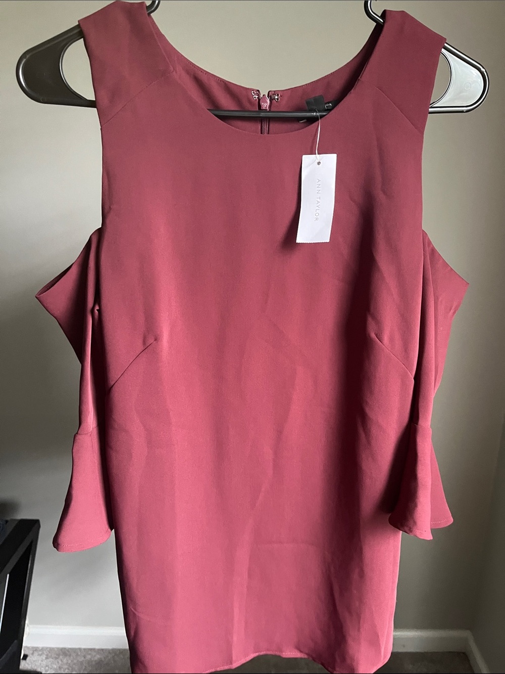 Ann Taylor Burgundy Cold-Shoulder Long Sleeve Top